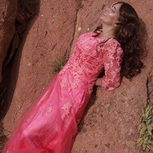 Long Coral Dress BY HAPPY WEDDING SIZE 14 NEW